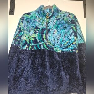 EUC Lilly Pulitzer Keala Sherpa Popover Low Tide Navy Catty Purrsonality M